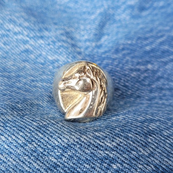 Large Horse Head Sterling Silver Ring, Size: 10.5 - Picture 1 of 5
